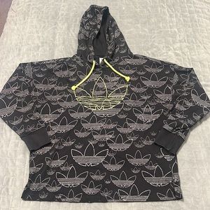 Adidas Logo Hoodie, Hooded Sweatshirt, Black, Silver, Yellow, Size XS